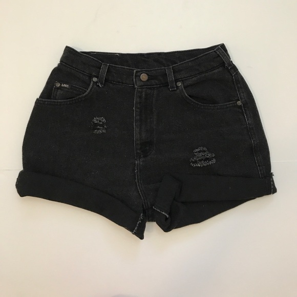 Vintage Lee High Waisted Shorts Ripped Black 28” - Picture 1 of 5
